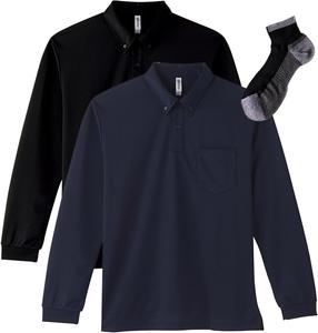 Мужская рубашка-поло с длинным рукавом Glimmer 00314-ABL, с карманом, материал DRY, застежка на пуговицы спереди, плотность ткани 4,4 унции, темно-синий/черный