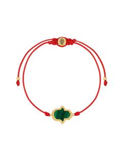 Браслет из красной малахитовой нити с надписью Благословен миром и изображением Хамсы Karma and Luck, Red/Green