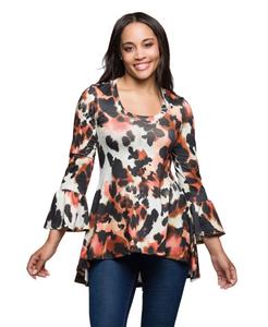 Женская туника с вырезом-лодочкой и рукавами-колоколами 24seven Comfort Apparel, Brown Multi