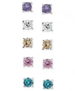 Комплект из пяти серег-гвоздиков из стерлингового серебра с разноцветными кубическими цирконами (1 карат) Giani Bernini, multi