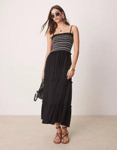 Iisla & Bird - Пляжное платье макси черного цвета с контрастной отделкой