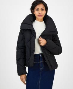 Женское короткое пуховое пальто с ромбовидным узором BCBG, Black