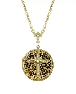 Круглое ожерелье с крестом и кристаллами, покрытыми 14-каратным золотом Symbols Of Faith, white