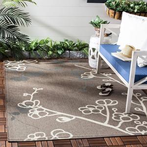 Ковер SAFAVIEH, 201 x 201 см, Washable Rug Outdoor Courtyard Collection - Brown Natural & Black, без линьки и легкий в уходе, идеален для патио, заднего двора, прихожей (CY4038D)