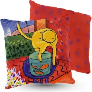 Подушка велюровая ПРЕМИУМ 40 х 40 см Анри Матисс Кот с золотой рыбкой декоративная с наполнителем, для гостиной, спальни или в подарок 5made