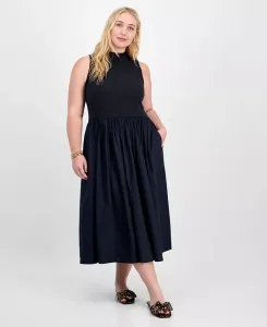 Платье миди Trendy Plus Solid с воротником-стойкой и без рукавов On 34th, черный