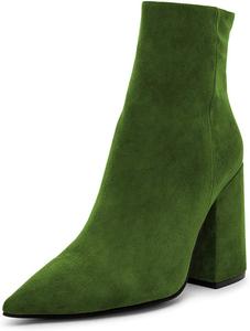 Женские повседневные ботильоны XYD с массивным высоким каблуком, заостренным носком, из искусственной замши, с боковой молнией, для платья, зимние, Green