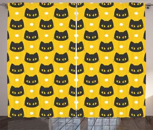 Штора ABAKUHAUS "Кошка в деревенском стиле", забавные темные котята и пятна, универсальная тесьма для гостиной с петлями и крючками, 280 x 225 см, темно-серый, оранжевый, белый Abakuhaus