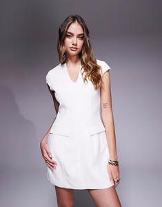 Эксклюзивное мини-платье белого цвета с V-образным вырезом и карманами Kaiia