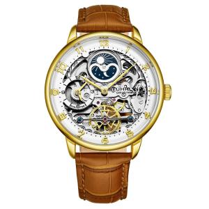 Элегантные автоматические серебряные часы диаметром 40 мм с кожаным ремешком с тиснением аллигатора STÜHRLING Original, золото