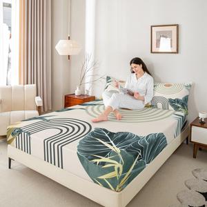 Erosebridal Комплект постельного белья Mid Century Modern с тропическими листьями и геометрическим абстрактным узором, Teal Beige