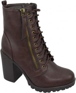 Женские ботильоны Soda с массивным высоким каблуком, армейского стиля, на шнуровке, Malia-S, Brown