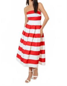 Платье миди в полоску из цельного плетения красного цвета Flying Tomato, красный