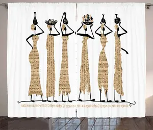 Штора в египетском деревенском стиле ABAKUHAUS, восточный женский дизайн, присборенная штора для спальни с петлями и крючками, 280 x 245 см, бледно-коричневый и черный цвета Abakuhaus