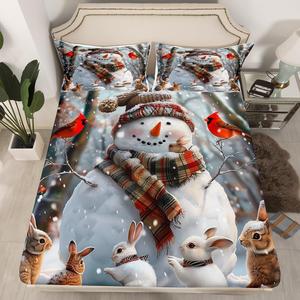 Erosebridal Детский комплект постельного белья с новогодним принтом снеговика и кролика, Siver Grey