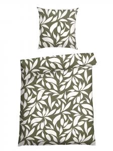 Schiesser Фланелевый комплект постельного белья "Leaf" в зелено-белой цветовой гамме