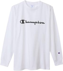 Мужская футболка Champion C3-X416 с длинным рукавом, круглый вырез, 100% хлопок, логотип с надписью, базовая модель, белый