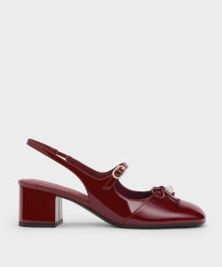 Туфли-лодочки «Мэри Джейн» с кристальными и жемчужными вставками и открытой пяткой Charles & Keith, цвет Burgundy