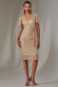 Платье с расклешенными рукавами и завязками по бокам, расшитое пайетками Jolie Moi, золотой