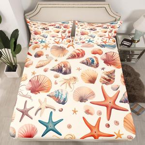 Erosebridal Комплект постельного белья Summer Beach с милыми морскими звездами и ракушками в тропическом стиле Гавайи, мягкий и уютный для любого сезона, Color 29