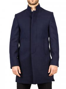 Пальто из шерстяной смеси с воротником-стойкой Классический тренчкот Зимняя куртка TruClothing, темно-синий
