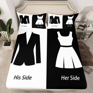 Erosebridal Комплект постельного белья Her Side His Side романтичный черно-белый для пар, Multi 5