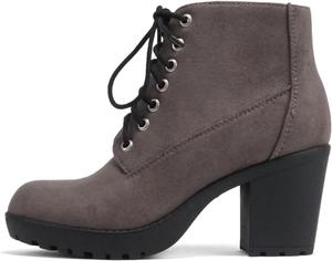 Ботильоны на шнуровке Soda с боковой молнией, массивным каблуком и грубой подошвой, Charcoal Grey Suede