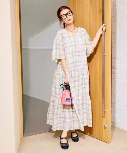 Платье Suu в клетку с расклешенными рукавами Coen, цвет Lt.Pink