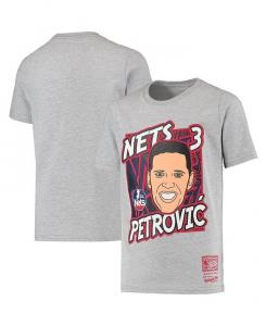 Футболка Big Boys Drazen Petrovic Heathered Grey New Jersey Nets Hardwood Classics King of the Court Player Mitchell & Ness, серый