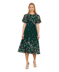 Женское платье-скейтер с зеркальными вставками в виде ромашек Yumi, Green