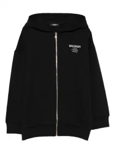 Худи на молнии с логотипом Balmain Kids, черный