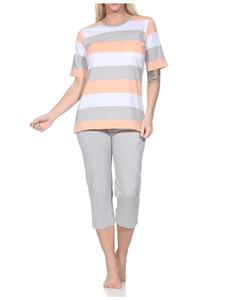 NORMANN Пижама-капри с короткими рукавами и полосками абрикосового цвета