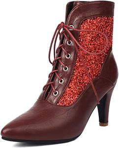 Женские модные ботильоны Aflngle с блестками, шнуровкой и высокими каблуками-стилетто, сексуальные блестящие с заостренным носком, комбинированные, для свадьбы, вечеринки, короткие ботильоны, Red