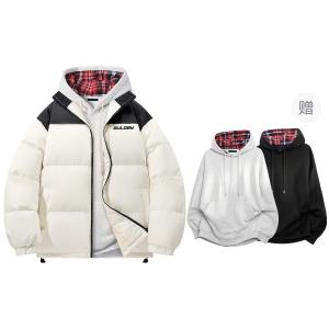 Пуховик Unisex с воротником стойкой и подкладкой из флиса AULDEY, бежевый & черный[upgraded 90 fleece & красный checkeкрасный hat shirt]