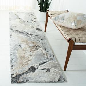 Ковер-дорожка SAFAVIEH, 67 x 237 см, Cyrus Shag Collection - , Grey & Beige, современный абстрактный дизайн, не линяет и прост в уходе, идеален для помещений с высокой проходимостью в гостиной, спальне (CYR121G)