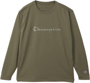 Футболка Champion C3-YS401 с длинными рукавами, круглый вырез, быстросохнущая, с защитой от УФ-излучения, с логотипом, мужская спортивная, зеленый