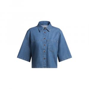 Свободная блуза из голубого денима с кромкой BOSS