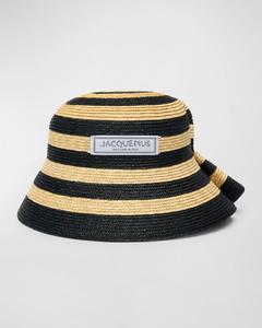 Полосатая панама из рафии La Chapeau Vela Jacquemus, цвет Ivory   Black