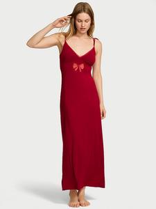 Платье-Комбинация макси из модала с кружевной отделкой и бантом Victoria'S Secret, red lacquer