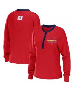 Красная женская футболка с длинным рукавом St. Louis Cardinals Waffle Henley Wear By Erin Andrews