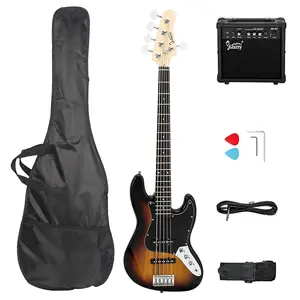 Электрическая бас-гитара Glarry GJazz на 5 струн, полный размер, цвет закат + усилитель 20 Вт