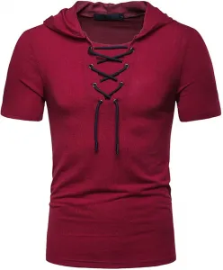 Мужская худи в стиле хиппи с коротким рукавом и шнуровкой Xiaojmake