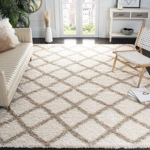 Ковер SAFAVIEH, 183 x 275 см, Dallas Shag Collection, Ivory & Beige, Trellis Design, без линьки и простой в уходе, идеален для помещений с высокой проходимостью в гостиной, спальне (SGD258B)