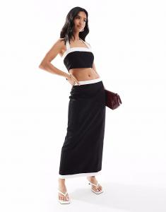 Юбка макси с контрастным краем из льна в монохромном исполнении 4Th & Reckless Petite