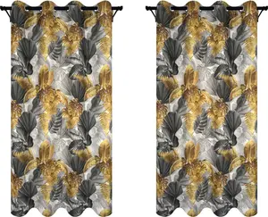 Шторы на люверсах 140х240, 2 шт., серые шторы с узором из золотых листьев, плотные шторы для гостиной Voppi