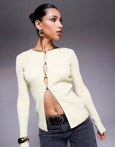 Эксклюзивный удлиненный кардиган Kaiia с застежкой на пуговицы и разрезом спереди в цвете «масло-желтый»