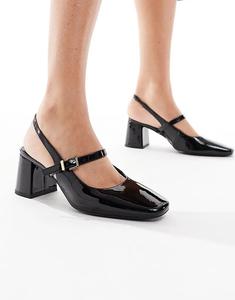 Босоножки London Rebel Camila с пряжкой на среднем каблуке и ремешком на пятке, черного цвета