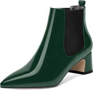 Женские повседневные ботинки ROSERWISH с эластичной застежкой, лакированные, с заостренным носком, массивным низким каблуком и высотой до щиколотки, каблук 5 см