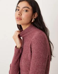 Супермягкий лонгслив с длинными рукавами и водолазкой ASOS DESIGN бордового цвета с начесом в рубчик