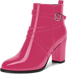 Женские ботильоны MODENCOCO осень-зима с застежкой, модные, из лакированной кожи, с круглым носком, на высоком блочном каблуке 3,5 дюйма, Magenta